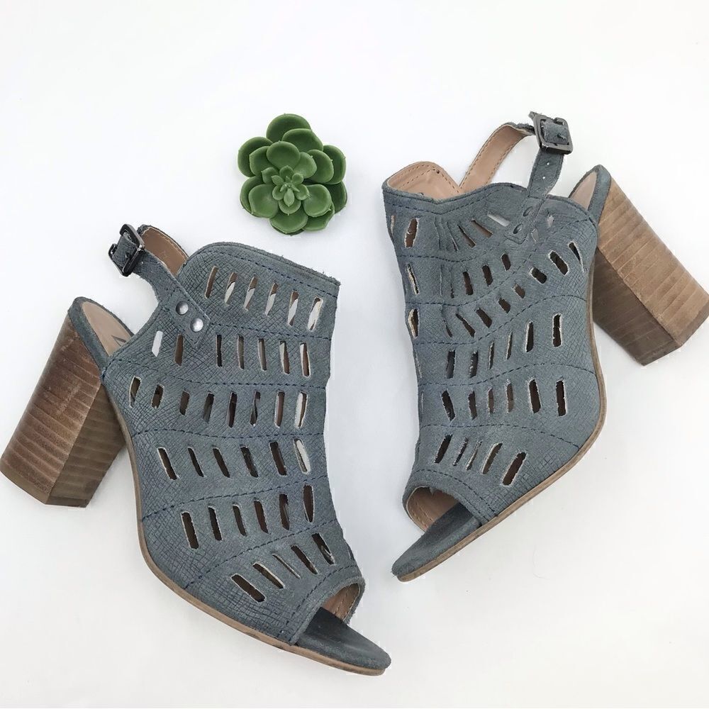 DIBA Slate Blue Laser Cut Suede Ankle Heels